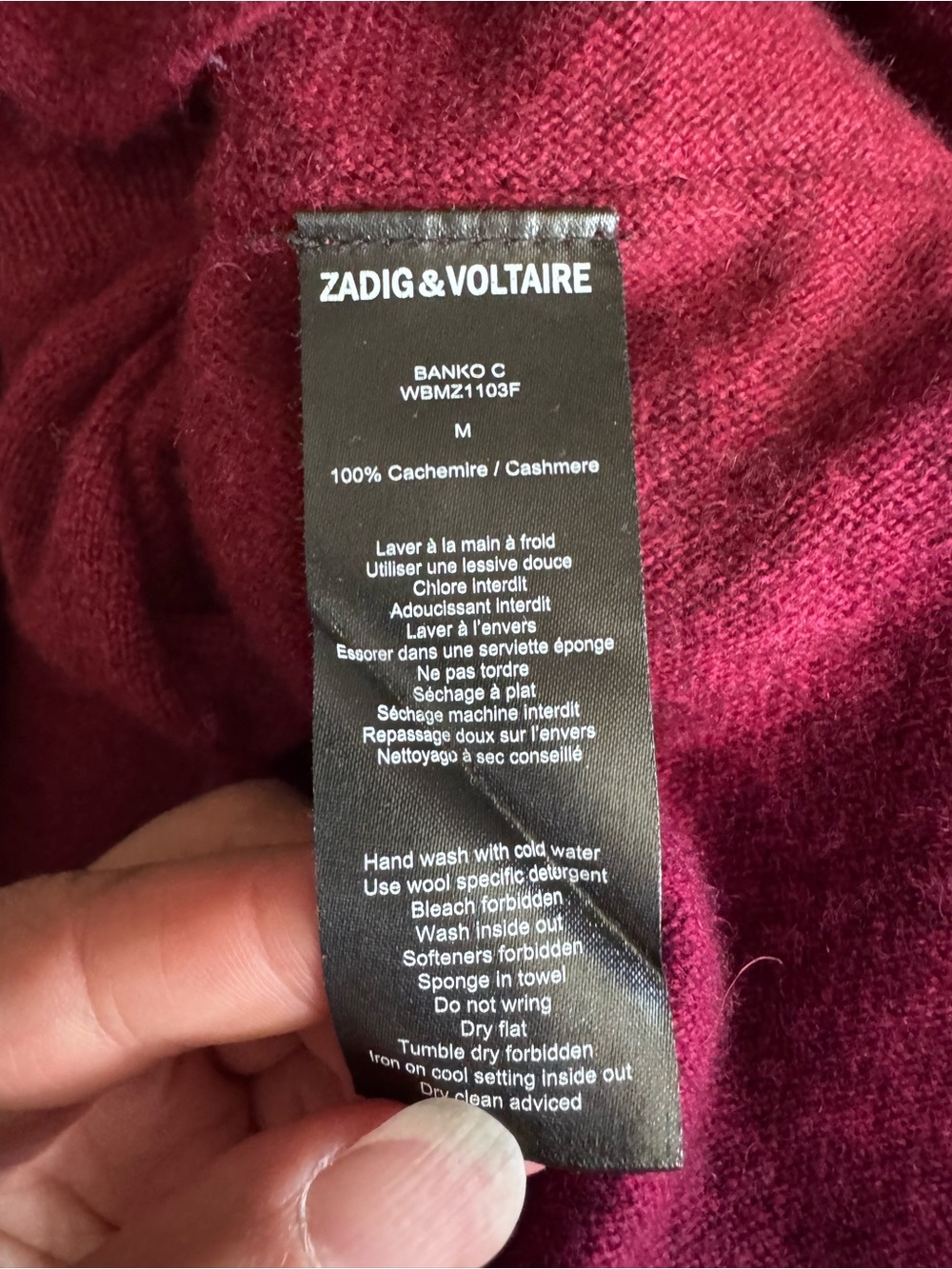 Zadig & Voltaire Burgundy Crewneck Women's Cashmere Sweater - Large - Picture 7 of 9